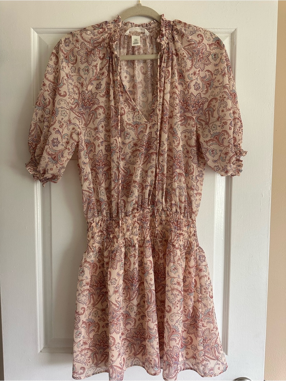 H&M Pink Paisley Tie-Neck Mini Dress